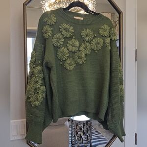 Listicle Olive Green Floral Sweater